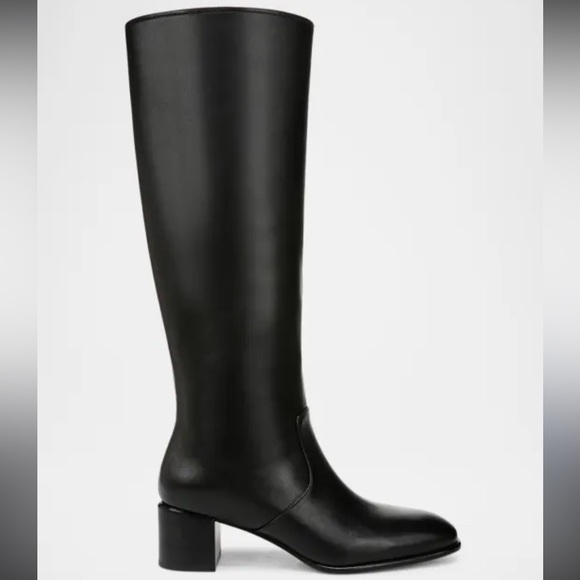 Vince Shoes - Vince Black Leather Wide Calf Heeled Knee-High Boots